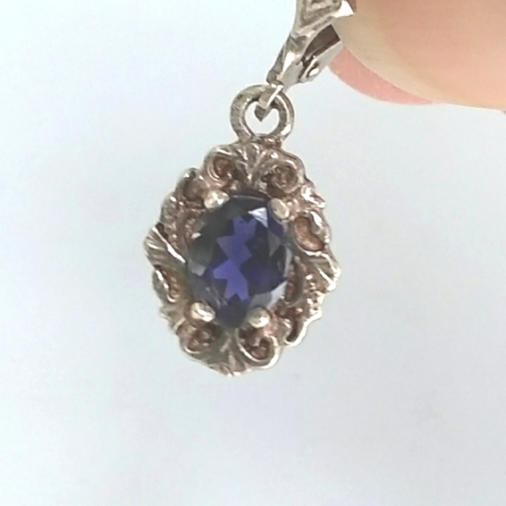 Blue sapphire drop earrings Vintage Sterling 925 Silver